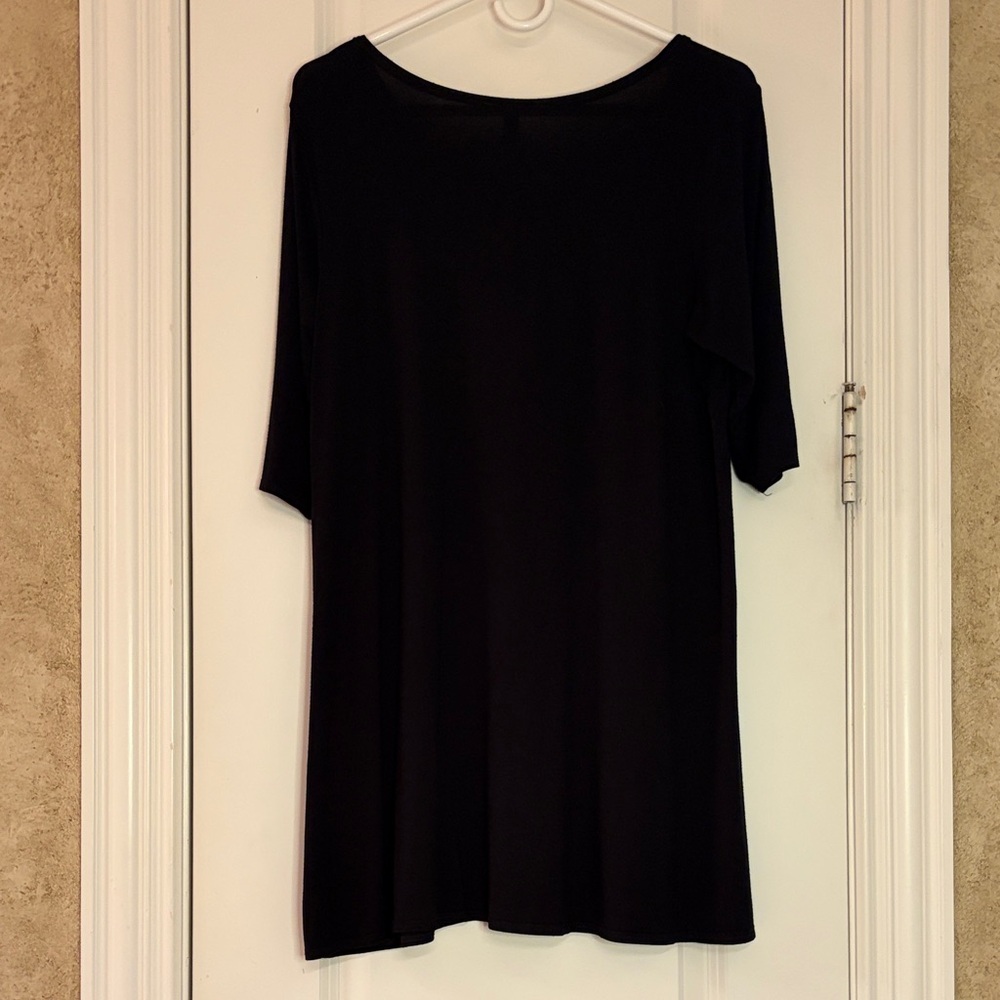 Eileen Fisher Jersey Shift Dress Black Petite Large Classic Minimalist - Picture 3 of 9